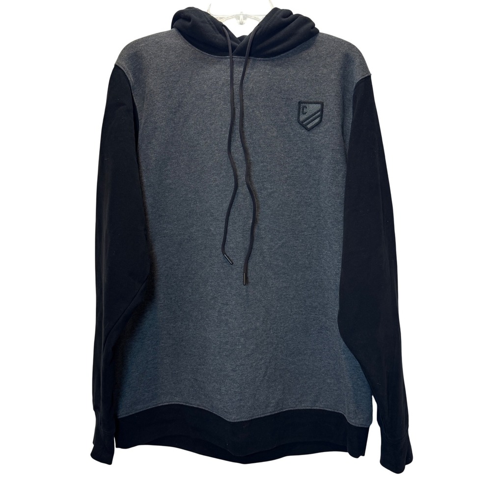 A/G + Crewe Hoodie Mens XL Colorblock Grey Black Embroidered Crest Pullover